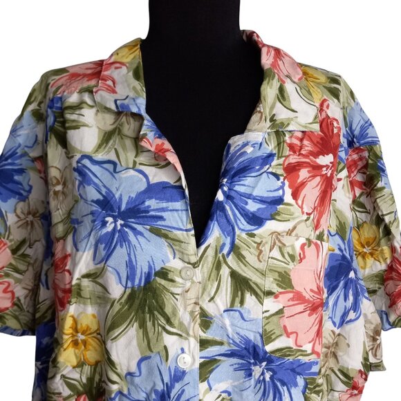 Cathy Daniels Size 3X Blouse Top Womens Floral Button Front Blue Floral Hi Low - Picture 7 of 8
